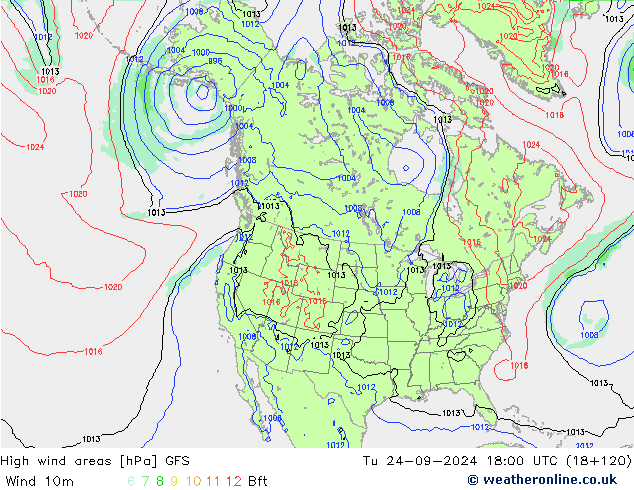 High wind areas GFS Tu 24.09.2024 18 UTC