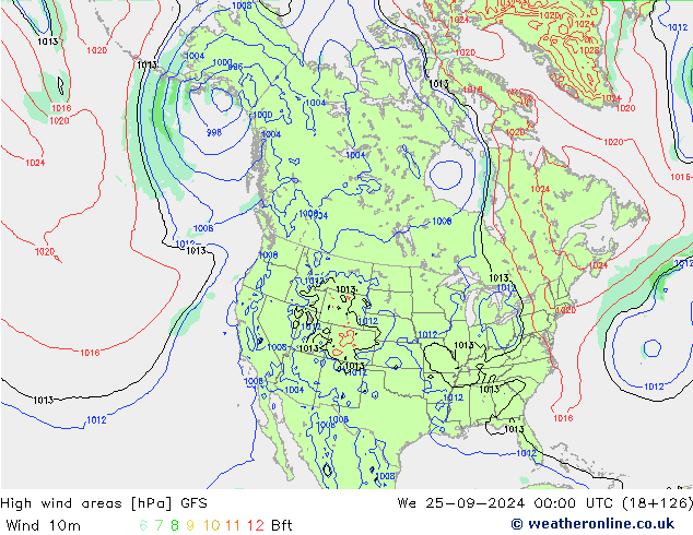 High wind areas GFS We 25.09.2024 00 UTC