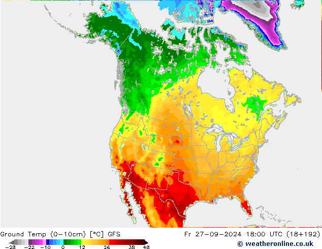 Temp. gruntu (0-10cm) GFS pt. 27.09.2024 18 UTC