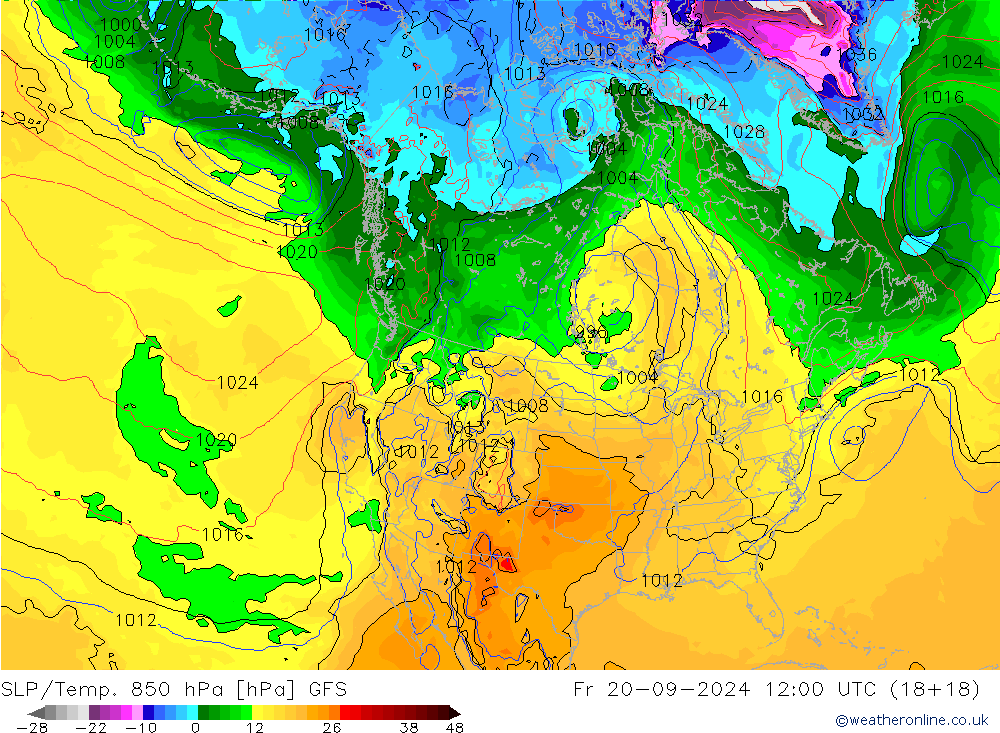 850 hPa Yer Bas./Sıc GFS Cu 20.09.2024 12 UTC