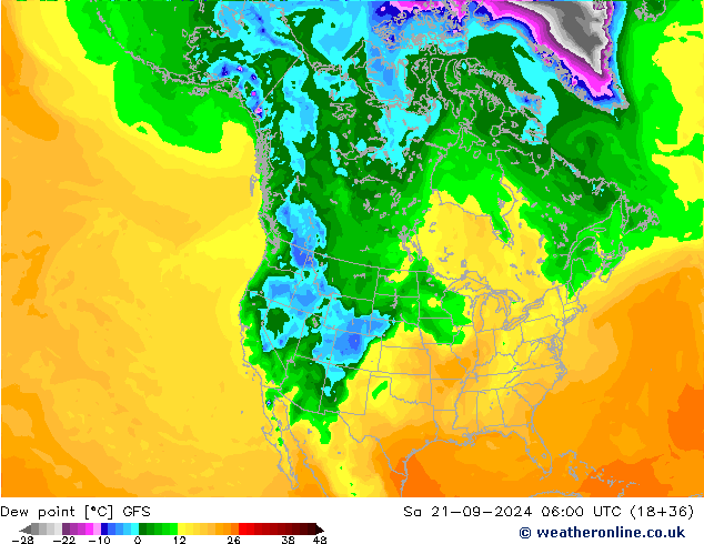 Ponto de orvalho GFS Sáb 21.09.2024 06 UTC