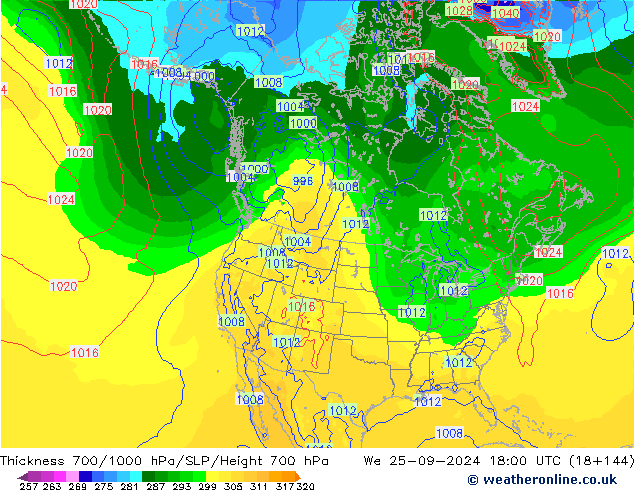 Thck 700-1000 hPa GFS  25.09.2024 18 UTC