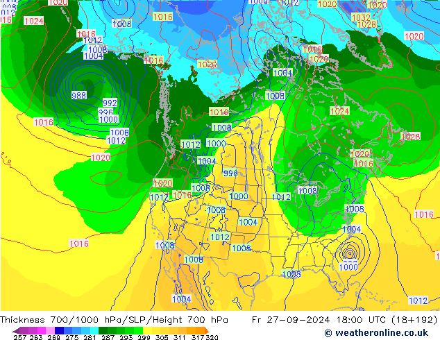 Thck 700-1000 hPa GFS Pá 27.09.2024 18 UTC