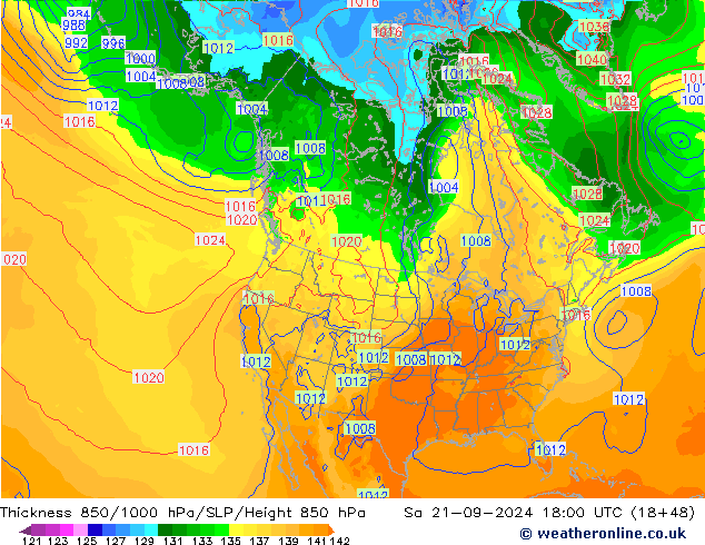 Schichtdicke 850-1000 hPa GFS Sa 21.09.2024 18 UTC