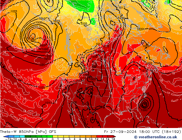 Theta-W 850hPa GFS Fr 27.09.2024 18 UTC