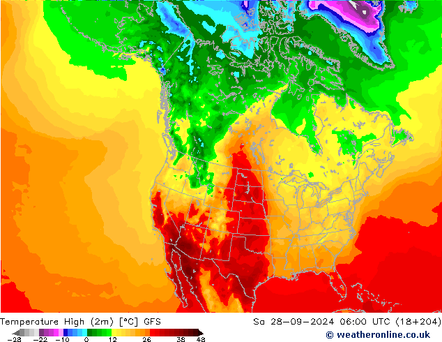 temperatura máx. (2m) GFS Sáb 28.09.2024 06 UTC