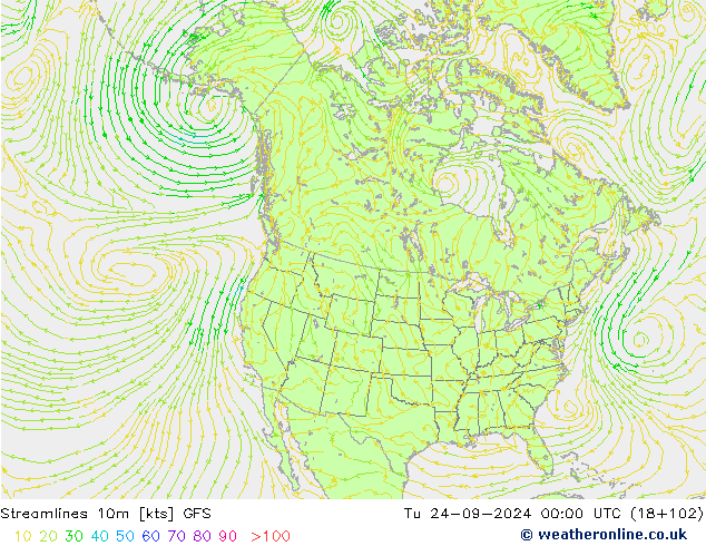 Streamlines 10m GFS Tu 24.09.2024 00 UTC