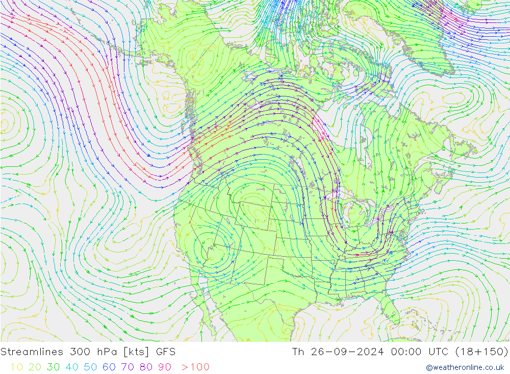 Streamlines 300 hPa GFS Th 26.09.2024 00 UTC