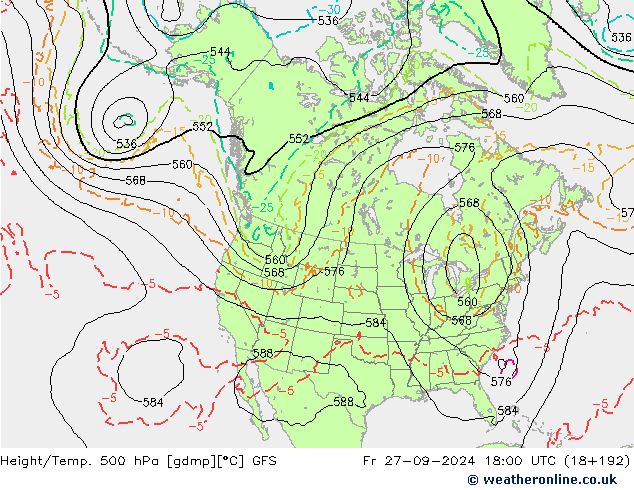 Height/Temp. 500 hPa GFS Fr 27.09.2024 18 UTC