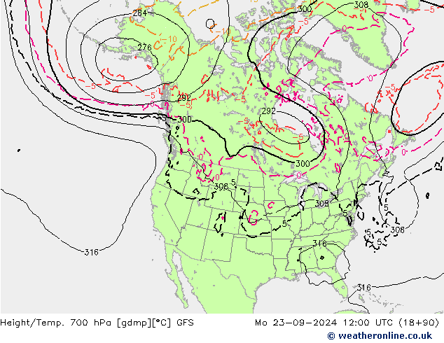 Géop./Temp. 700 hPa GFS lun 23.09.2024 12 UTC