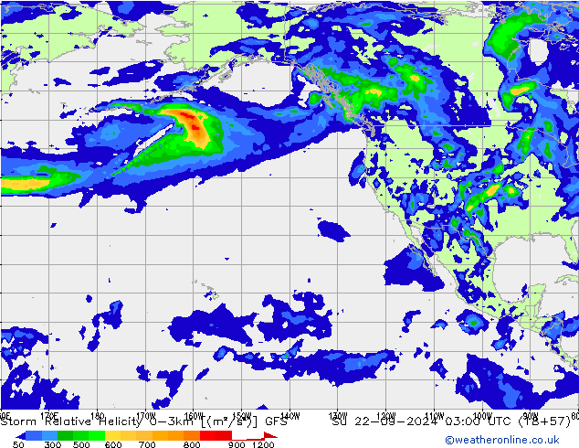 Storm Relative Helicity GFS Su 22.09.2024 03 UTC