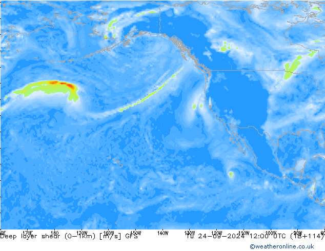 Deep layer shear (0-1km) GFS  24.09.2024 12 UTC