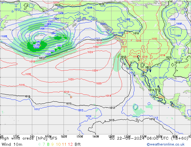 High wind areas GFS Su 22.09.2024 06 UTC