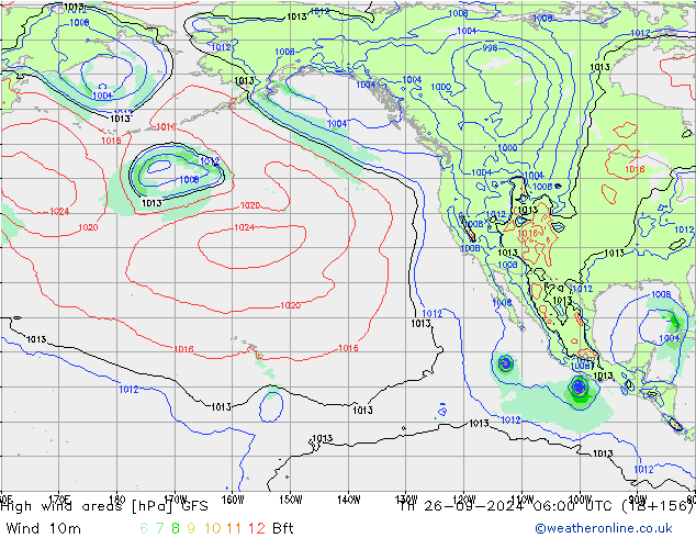 High wind areas GFS Qui 26.09.2024 06 UTC