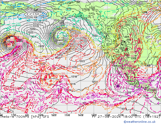 Theta-e 700hPa GFS Fr 27.09.2024 18 UTC