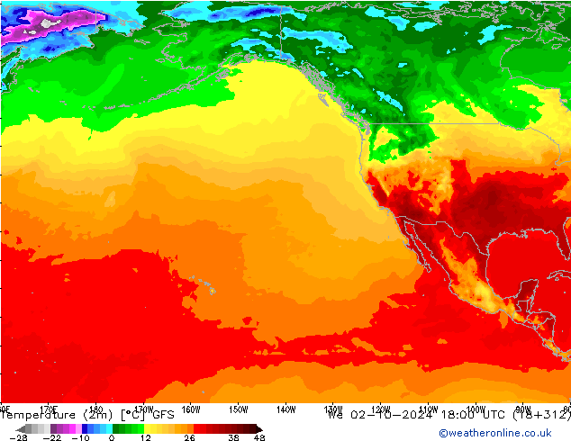 Sıcaklık Haritası (2m) GFS Çar 02.10.2024 18 UTC