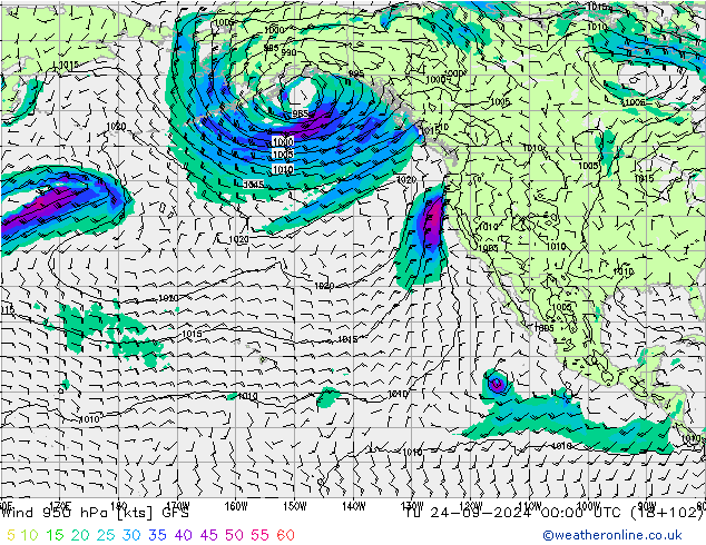 Wind 950 hPa GFS Tu 24.09.2024 00 UTC