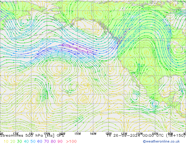 Streamlines 500 hPa GFS Th 26.09.2024 00 UTC