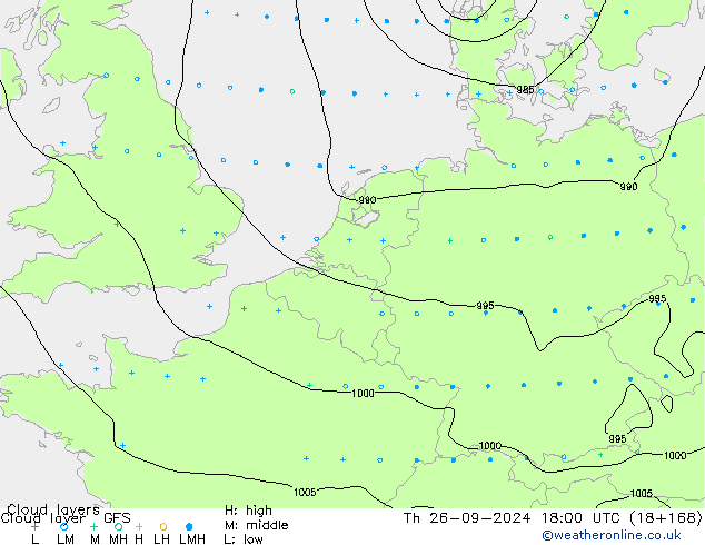 Cloud layer GFS Th 26.09.2024 18 UTC