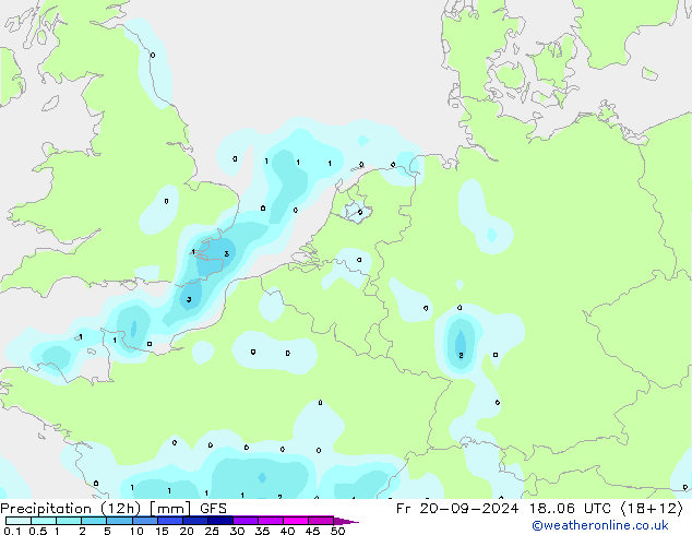 Precipitazione (12h) GFS ven 20.09.2024 06 UTC