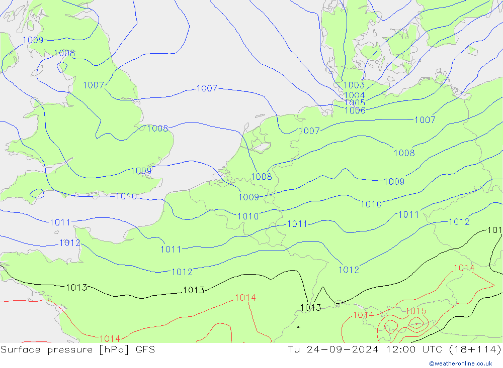 ciśnienie GFS wto. 24.09.2024 12 UTC