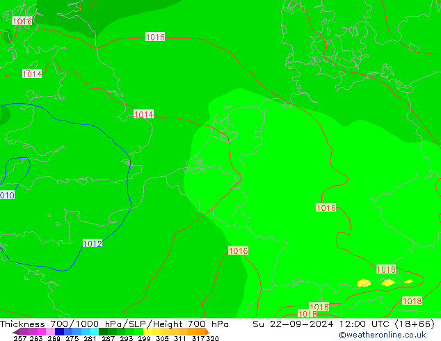 Dikte700-1000 hPa GFS zo 22.09.2024 12 UTC