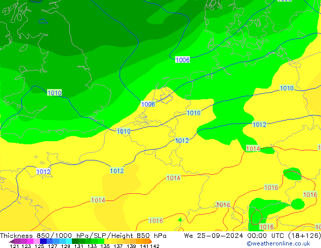 Thck 850-1000 hPa GFS We 25.09.2024 00 UTC