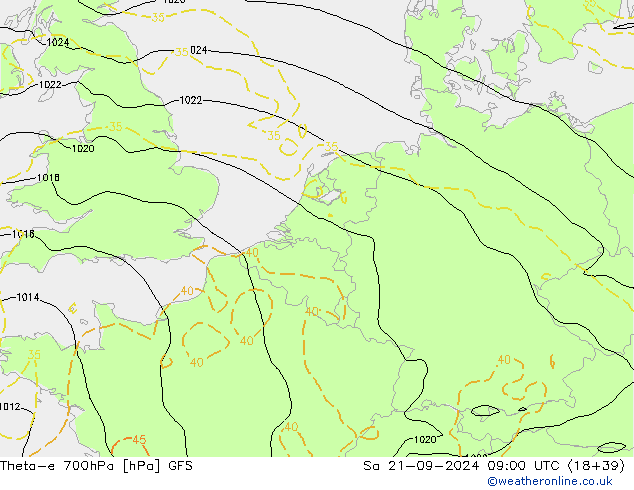 Theta-e 700hPa GFS so. 21.09.2024 09 UTC