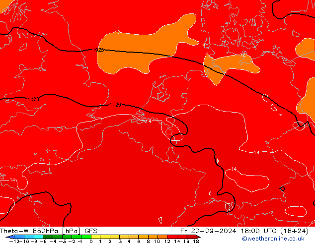 Theta-W 850hPa GFS  20.09.2024 18 UTC