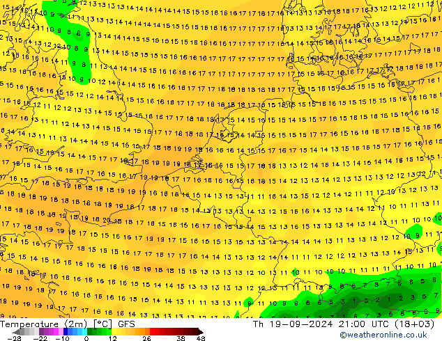 Temperature (2m) GFS Th 19.09.2024 21 UTC