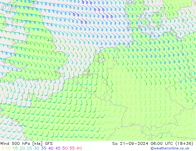 Wind 500 hPa GFS za 21.09.2024 06 UTC