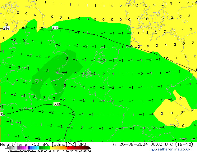 Height/Temp. 700 hPa GFS Fr 20.09.2024 06 UTC