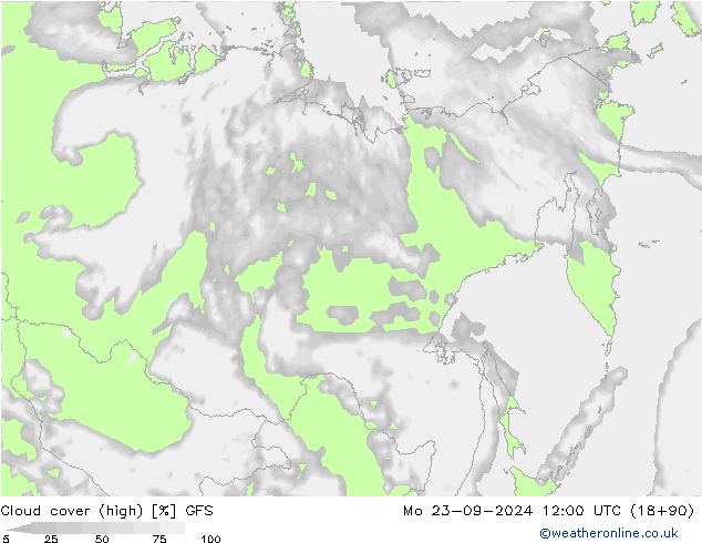 Cloud cover (high) GFS Mo 23.09.2024 12 UTC