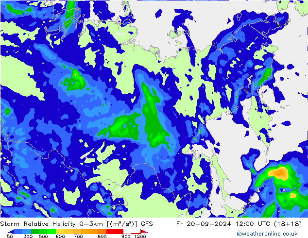 Storm Relative Helicity GFS vr 20.09.2024 12 UTC