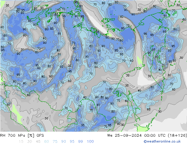 RH 700 hPa GFS Mi 25.09.2024 00 UTC