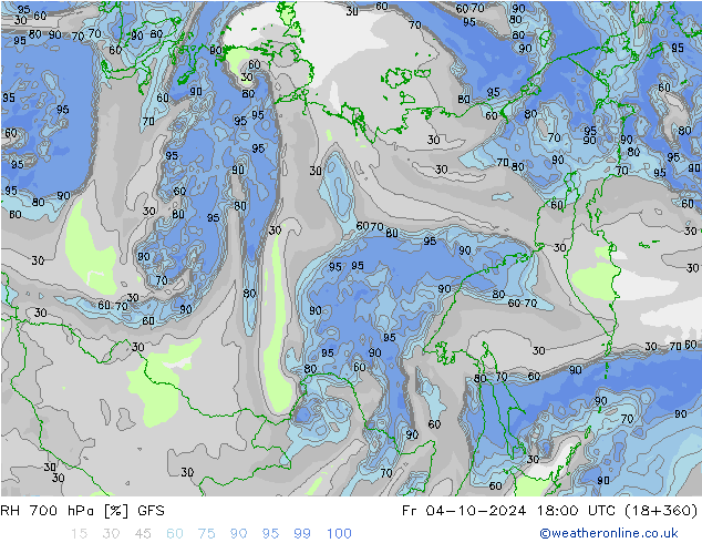 RH 700 hPa GFS Pá 04.10.2024 18 UTC