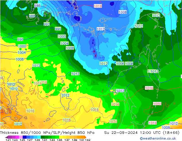 Thck 850-1000 hPa GFS Su 22.09.2024 12 UTC