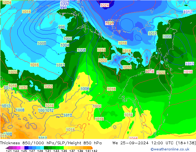 Thck 850-1000 hPa GFS St 25.09.2024 12 UTC