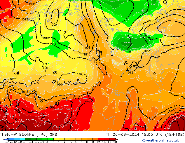 Theta-W 850hPa GFS Qui 26.09.2024 18 UTC