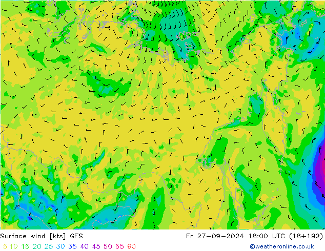 Surface wind GFS Pá 27.09.2024 18 UTC