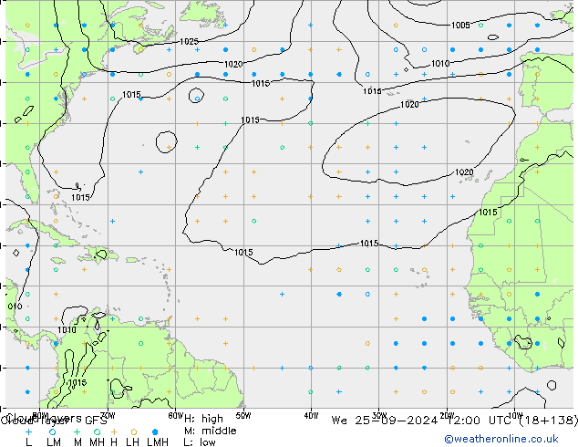 Cloud layer GFS ср 25.09.2024 12 UTC