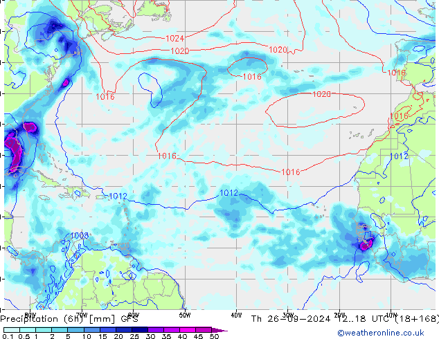 Précipitation (6h) GFS jeu 26.09.2024 18 UTC