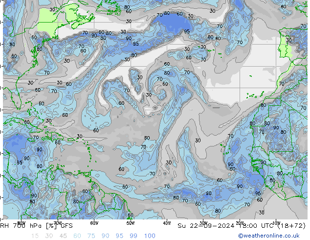 700 hPa Nispi Nem GFS Paz 22.09.2024 18 UTC