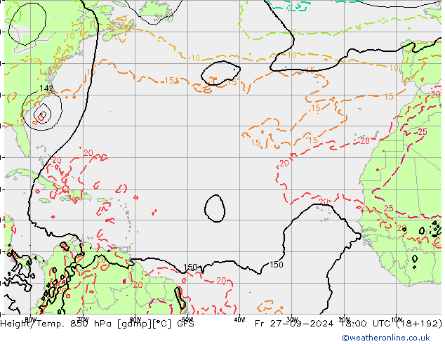 Height/Temp. 850 hPa GFS  27.09.2024 18 UTC