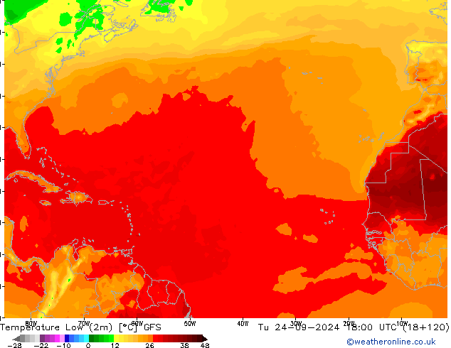 Minumum Değer (2m) GFS Sa 24.09.2024 18 UTC