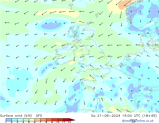 Rüzgar 10 m (bft) GFS Cts 21.09.2024 15 UTC