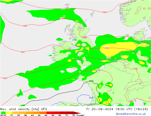 Max. wind velocity GFS пт 20.09.2024 18 UTC