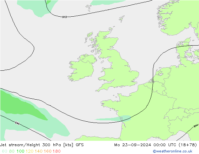 Jet stream/Height 300 hPa GFS Po 23.09.2024 00 UTC