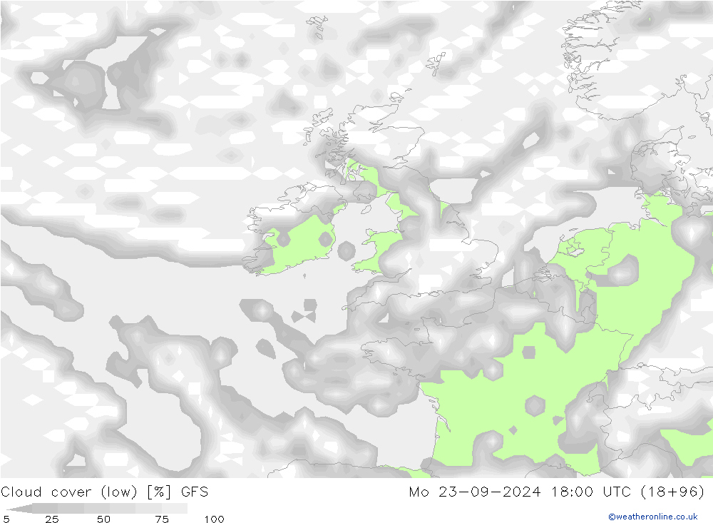 nízká oblaka GFS Po 23.09.2024 18 UTC