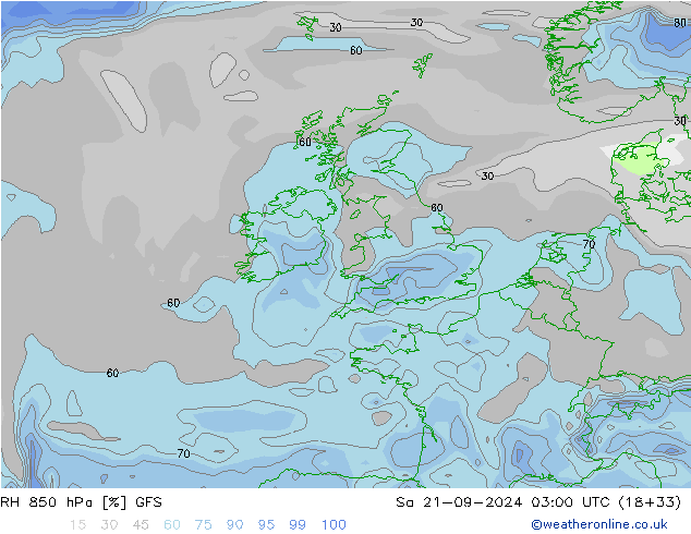 RH 850 hPa GFS Sa 21.09.2024 03 UTC